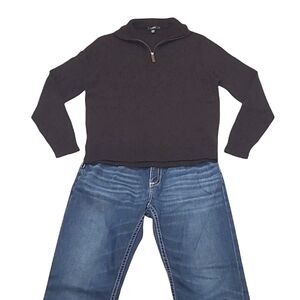 J. Crew Lambs Wool Sweater Mock 1/4 Zip Stand Up Fold Down Collar Ribbed Hem